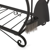 Traditional Fireplace Log Rack and Tool Set, Iron Construction with Shovel, Brush, Tongs, and Log Holder, 23.25" L x 11.75" W x 29.25" H, Matte Black(m-10)