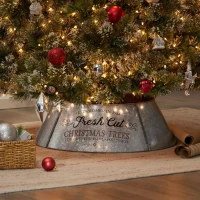 Christmas Tree Collar with Antique Silver Finish, Hammered Look, Galvanized Iron, Easy Assembly, 27.25" x 27.25" x 8.25", Silver(m-1)