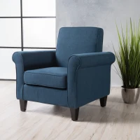 Contemporary Club Chair with Fabric Upholstery and Birch Wood Legs, 30.75"L x 28.75"W x 33"H, Navy Blue(m-4)