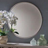 Round Glam Wall Mirror with Stainless Steel Frame, No Assembly Required, 31.5" L x 0.75" W x 31.5" H, Silver(m-4)