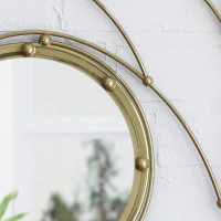 Round Flower Patterned Wall Mirror with Stainless Steel Frame, No Assembly Required, 35.25" L x 35.25" W x 1.5" H, Gold(m-5)