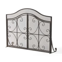 Modern Iron Fire Screen with Single Panel Design and Fine Mesh, Geometric Pattern, and Easy Assembly, 41" L x 9.75" W x 31.75" H, Black(m-2)