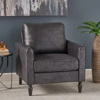 Contemporary Club Chair with Plush Microfiber Cushions, Low Profile Design, Birch Wood Frame, 31" L x 33.25" W x 35" H, Black(m-1)