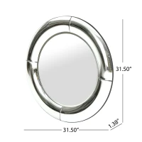 Glam Circular Wall Mirror with Faux Wood Frame, Tempered Glass, Curved Round Mirror, No Assembly Required, 31.5" L x 31.5" W x 1.38" H, Clear(m-3)