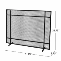 Modern Iron Fire Screen with Single Panel Design and Fine Mesh, Geometric Pattern, and Easy Assembly, 41" L x 9.75" W x 31.75" H, Black+Silver(m-3)