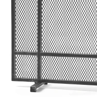 Modern Iron Fire Screen with Single Panel Design and Fine Mesh, Geometric Pattern, and Easy Assembly, 41" L x 9.75" W x 31.75" H, Black+Silver(m-7)