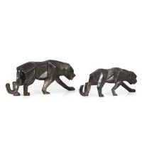 Handcrafted Aluminum Leopard Figurine Set, Sleek Geometric Design, Polished Black Finish, 2.5" L x 12" W x 5" H, Black(m-2)