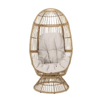 Vinsetto Wicker Outdoor Patio Swivel Egg Chair with Basket Shape Design and Water-Resistant Cushions, 30.5" L x 28" W x 58" H, Natural(m-7)