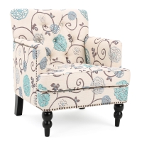 Contemporary Tufted Club Chair with Button Tufted Diamond Stitch, Nailhead Accents, Birch Wood Legs, 28" L x 31.75" W x 35" H, White+Blue