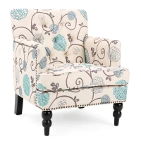 Contemporary Tufted Club Chair with Button Tufted Diamond Stitch, Nailhead Accents, Birch Wood Legs, 28" L x 31.75" W x 35" H, White+Blue(m-2)