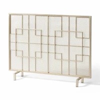 Modern Iron Fire Screen with Single Panel Design and Fine Mesh, Geometric Pattern, and Easy Assembly, 41" L x 8" W x 30.75" H, Gold(m-2)