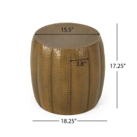 Gold Hammered End Tables Set of 2 with Mandala-Inspired Tabletop, Iron Pumpkin Side Tables, No Assembly Required, 18.25" x 18.25" x 17.25", Gold(m-3)