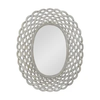 Modern Accent Wall Mirror with Handcrafted Design, Braided Border and Distressed Finish, 35.5" L x 0.7" W x 28" H, Grey(m-2)