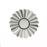 Glam Round Flower Patterned Wall Mirror with Faux Wood Frame, No Assembly Required, 31" L x 31" W x 1" H, Silver(m-2)