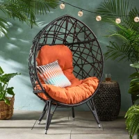Vinsetto Indoor Teardrop Wicker Patio Chair with Water-Resistant Cushions, Durable Metal Frame, 38.5" L x 29.5" W x 58" H, Brown+Orange(m-4)