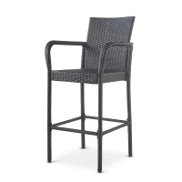 Outdoor Wicker Barstools Set of 2, Faux Rattan with Metal Frame, Weather Resistant, 24.8" L x 24.35" W x 46.5" H, Gray(m-9)