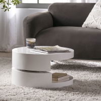 Modern Rotating Coffee Table with 2 Circular Swivel Levels, High Gloss Finish, 23.6" x 23.6" x 13", White