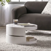 Modern Rotating Coffee Table with 2 Circular Swivel Levels, High Gloss Finish, 23.6" x 23.6" x 13", White(m-1)