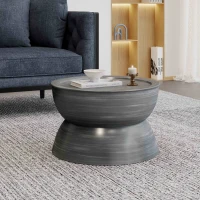 Modern Stunning Hourglass Coffee Table with Iron Frame, No Assembly Required, 24.5" L x 24.5" W x 15.25" H, Antique Silver(m-4)
