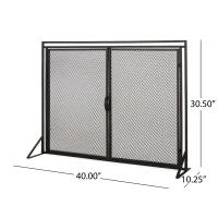Iron Fireplace Screen with Easy Access Doors, Matte Black Finish, Hand-Crafted Details, 40" L x 10.25" W x 30.5" H, Black(m-3)