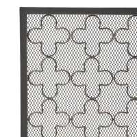 Modern Iron Fire Screen with Single Panel Design and Fine Mesh, Geometric Pattern, and Easy Assembly, 41" L x 8" W x 30.75" H, Black+Gold(m-5)