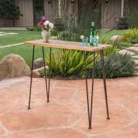 Modern Outdoor Industrial Teak Finished Acacia Wood Bar Table with Iron Hairpin Legs, Brown