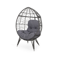 Outdoor Wicker Teardrop Chair with Water-Resistant Cushions, Faux Rattan Iron Frame, Handcrafted Detailing, 38.5" L x 30.75" W x 57.25" H, Gray