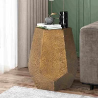 Modern Hammered Iron Geometric Side Table, No Assembly Required, 20.5" L x 19.5" W x 22.75" H, Gold(m-4)