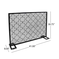 Modern Iron Fire Screen with Single Panel Design and Fine Mesh, Geometric Pattern, and Easy Assembly, 41" L x 8" W x 30.75" H, Black+Silver(m-3)