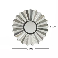 Glam Round Flower Patterned Wall Mirror with Faux Wood Frame, No Assembly Required, 31" L x 31" W x 1" H, Silver(m-3)