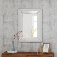 Curved Rectangle Wall Mirror with Tempered Glass, Stainless Steel Frame, 31.75" L x 23.8" W x 1.18" H, Clear(m-1)