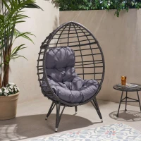 Vinsetto Indoor Teardrop Wicker Chair with Water-Resistant Cushions, Hand-Crafted Faux Rattan and Iron Frame, 38.5" L x 29.5" W x 58" H, Gray(m-1)