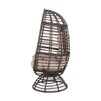 Wicker Outdoor Patio Swivel Egg Chair with Basket Shape Design and Water-Resistant Cushions, 30.5" L x 28" W x 58" H, Black(m-9)