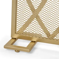 Modern Iron Fire Screen with Single Panel Design and Fine Mesh, Geometric Pattern, and Easy Assembly, 39.75" L x 8" W x 32.25" H, Gold(m-7)