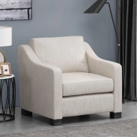 Accent Upholstered Club Chair with Contemporary Design, Sloped Arms and Birch Wood Legs, 33.75" L x 33.5" W x 32" H, Beige(m-1)