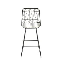 Modern Outdoor Wire Counter Stools Set of 2 with Cushions, Water-Resistant Fabric, Iron Frame, 18.25" L x 24.75" W x 42" H, Black+Ivory(m-10)