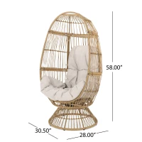 Vinsetto Wicker Outdoor Patio Swivel Egg Chair with Basket Shape Design and Water-Resistant Cushions, 30.5" L x 28" W x 58" H, Natural(m-3)