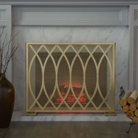 Modern Iron Fire Screen with Single Panel Design and Fine Mesh, Geometric Pattern, and Easy Assembly, 39.75" L x 8" W x 32.25" H, Gold(m-4)