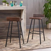 Vinsetto Contemporary Indoor Acacia Wood Bar Stools Set of 2 with Iron Legs and Footrests, Handcrafted, 17.25" x 17.25" x 33", Brown(m-4)