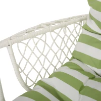 Outdoor/Indoor Wicker Hanging Chair with Water-Resistant Cushions and Faux Rattan, Professional Installation Required, 34.5" L x 25" W x 46.25" H, White+Green(m-5)
