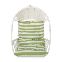 Outdoor/Indoor Wicker Hanging Chair with Water-Resistant Cushions and Faux Rattan, Professional Installation Required, 34.5" L x 25" W x 46.25" H, White+Green(m-7)
