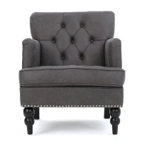 Modern Accent Tufted Club Chair with Rivet Design and Birch Wood Legs, Button Tufted Diamond Stitch, 28" L x 31.75" W x 35" H, Slate(m-9)