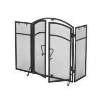 Iron Folding Fireplace Screen with Doors and 4-Piece Tool Set, Matte Finish, 50.5" x 5.5" x 32", Matte Black(m-9)