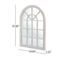 Traditional Arched Windowpane Mirror, Handcrafted Mango Wood Frame, Ready to Hang, 31" L x 1.25" W x 44" H, White(m-3)