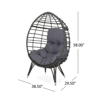 Vinsetto Indoor Teardrop Wicker Chair with Water-Resistant Cushions, Hand-Crafted Faux Rattan and Iron Frame, 38.5" L x 29.5" W x 58" H, Gray(m-3)