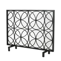Stylish Single Panel Iron Fireplace Screen with Durable Iron Frame, Modern Overlapping Circle Design, 41.1" L x 9.25" W x 31.1" H, Black(m-2)