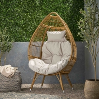 Vinsetto Outdoor Teardrop Wicker Patio Chair with Water-Resistant Cushions, Hand-Crafted Faux Rattan, 37" L x 28" W x 62" H, Natural
