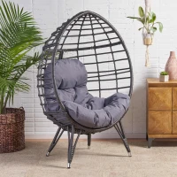 Vinsetto Indoor Teardrop Wicker Chair with Water-Resistant Cushions, Hand-Crafted Faux Rattan and Iron Frame, 38.5" L x 29.5" W x 58" H, Gray(m-4)