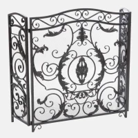 Retro style Fireplace Screen with Ornate Floral Iron Design and Three-Panel, No Assembly Required, 53.5" L x 2" W x 36.5" H, Black+Silver(m-2)