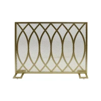 Modern Iron Fire Screen with Single Panel Design and Fine Mesh, Geometric Pattern, and Easy Assembly, 39.75" L x 8" W x 32.25" H, Gold(m-8)